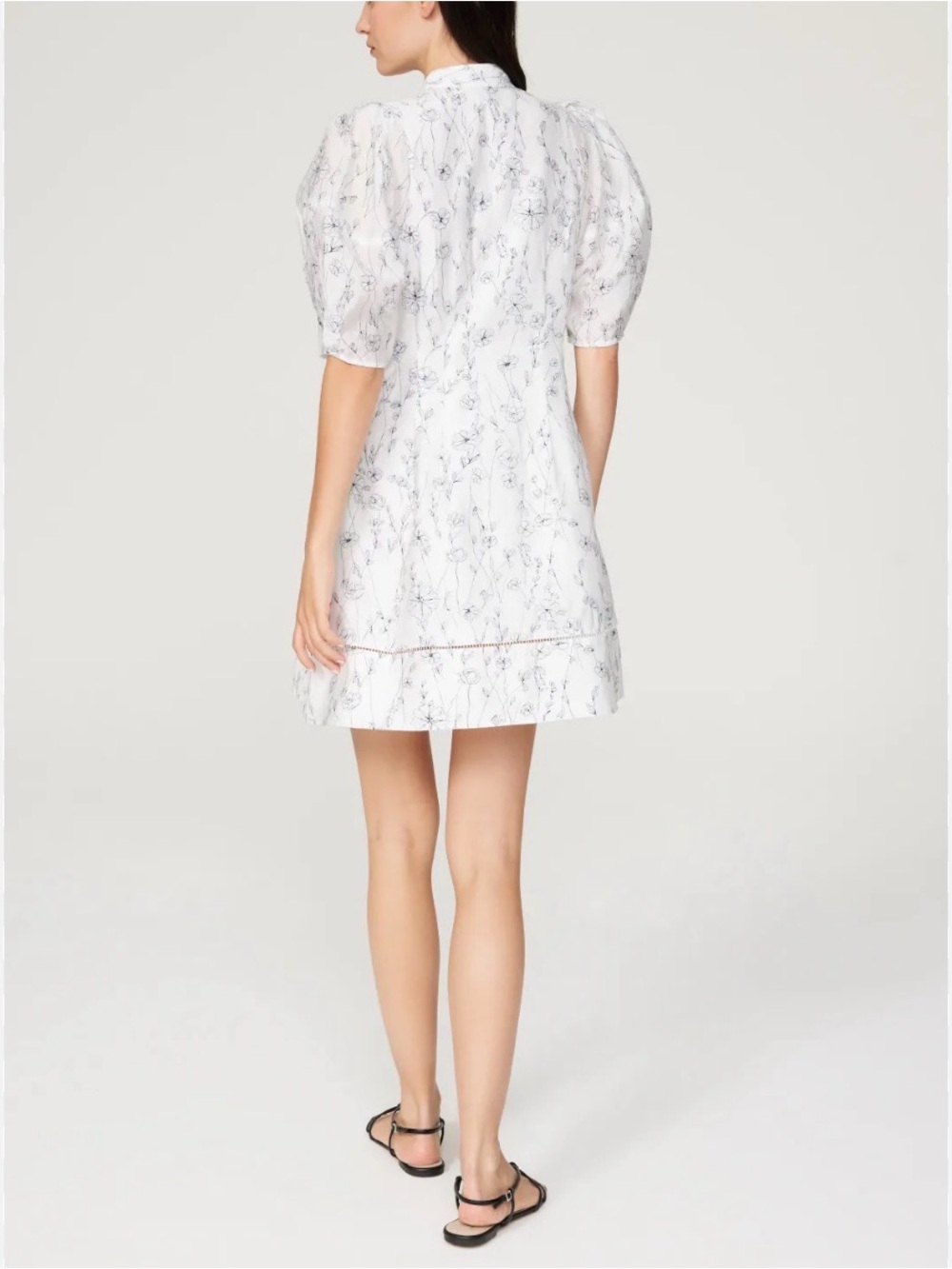 Club Monaco White Floral Puff-Sleeve Mini Dress